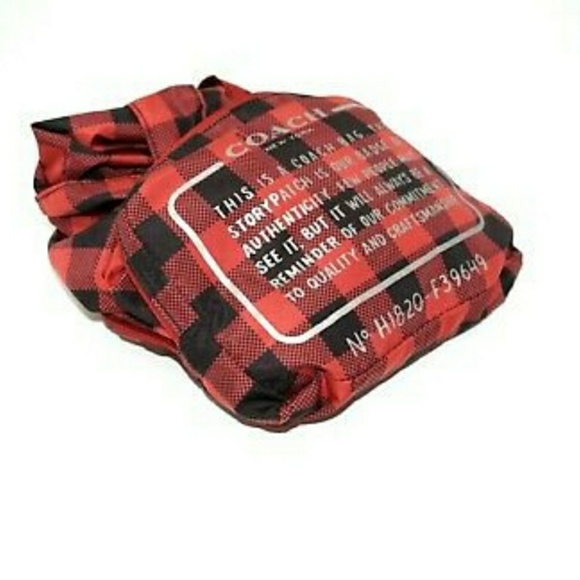 COACH RED AND BLACK GINGHAM PACKABLE TOTE - Picture 4 of 5